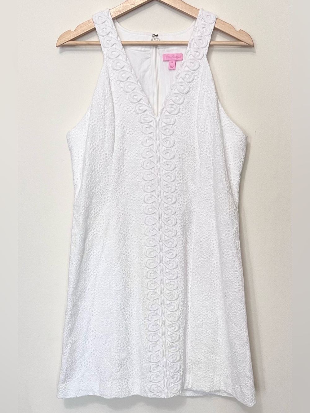 Lilly Pulitzer • 12 • Soutache V Neck Front White Eyelet Mini Dress